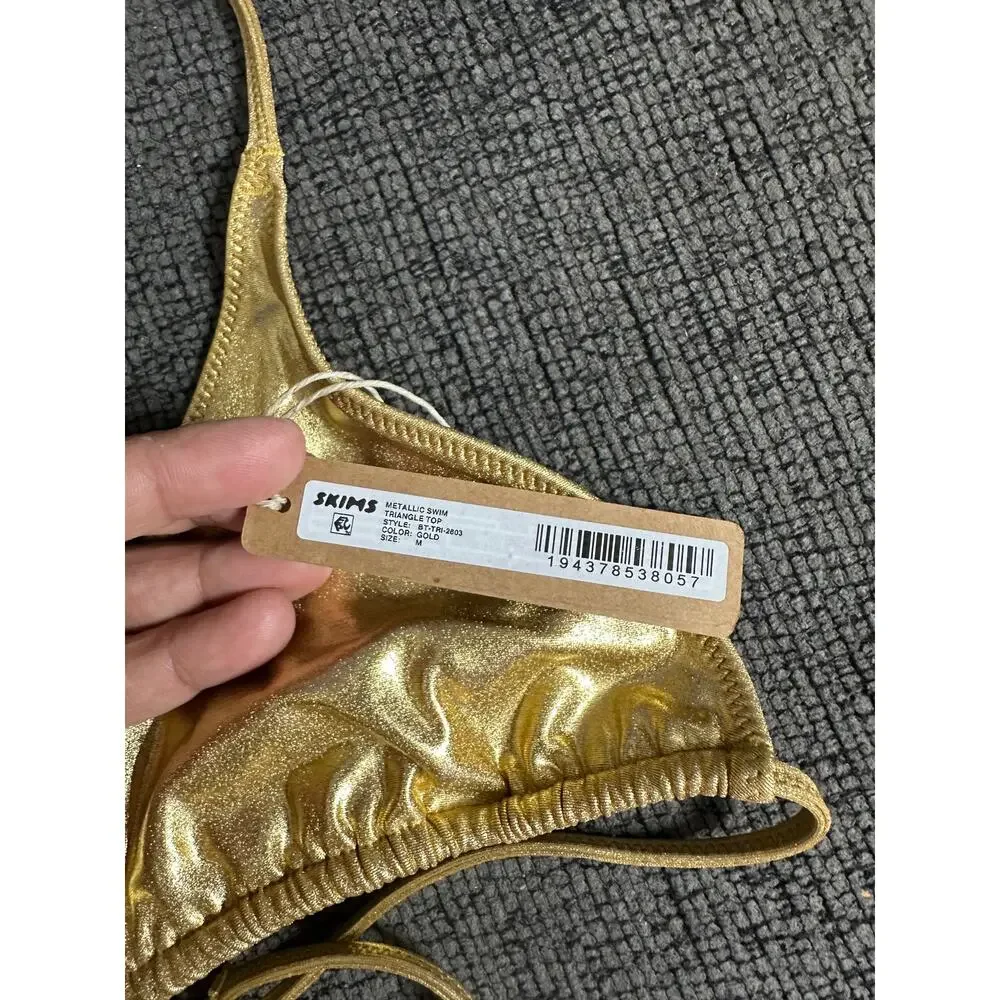 SKIMS Metallic Swim Triangle Top Gold size M NWT Shimmer Halter